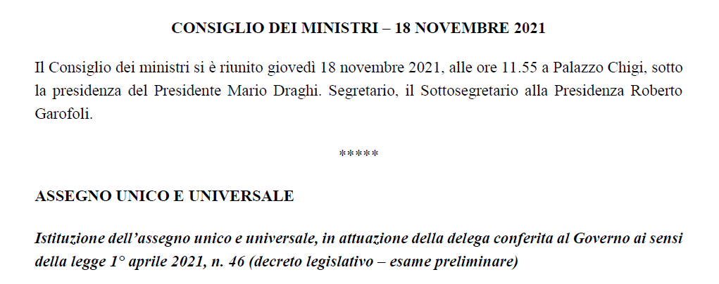 ASSEGNO UNICO E UNIVERSALE