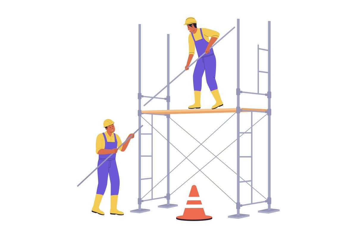 Illustrazione: lavoratori su un ponteggio in cantiere