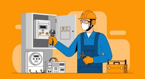 Illustrazione: tecnico che lavora in sicurezza su un quadro elettrico