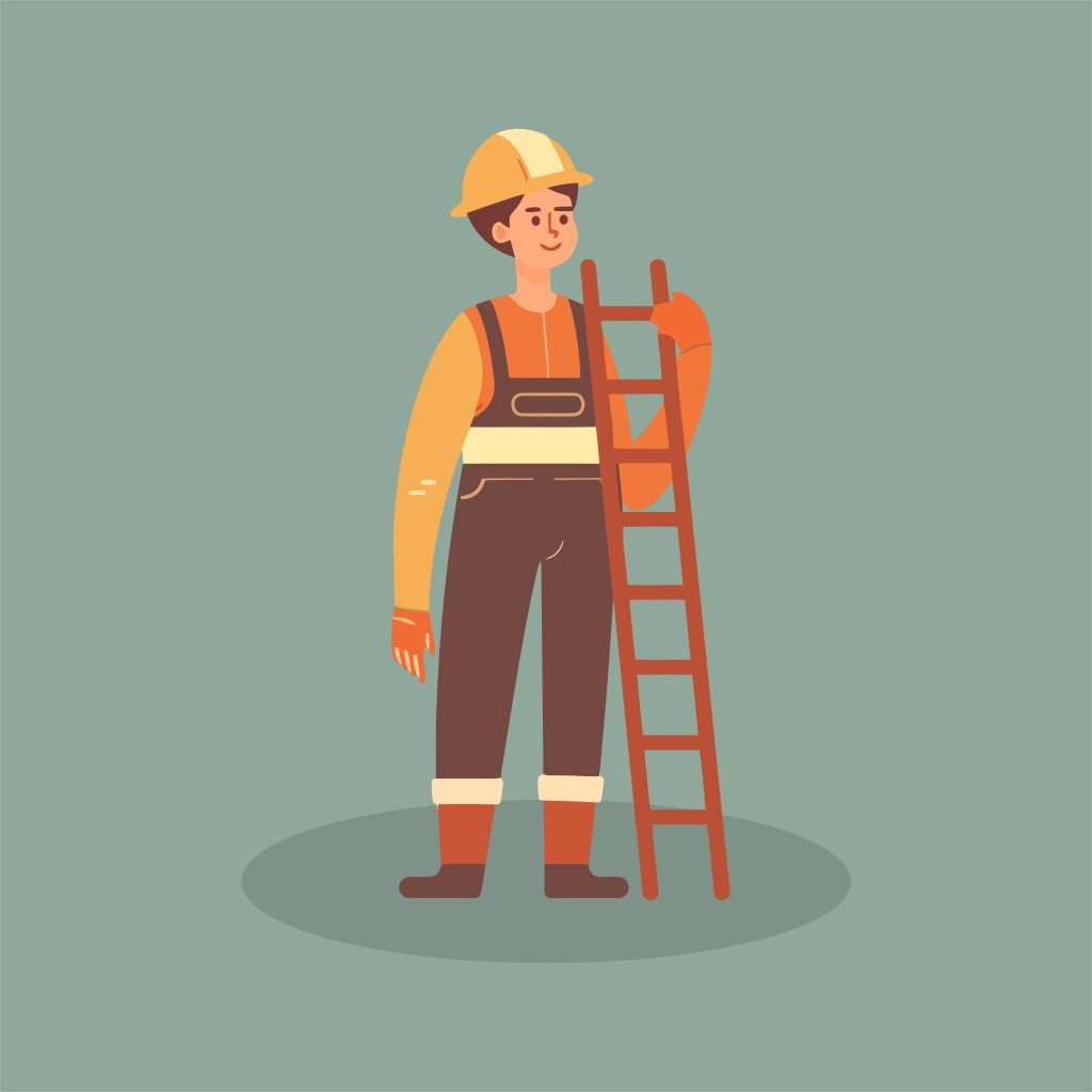 Infortunio lavoratore autonomo: operaio con casco e scala portatile in cantiere